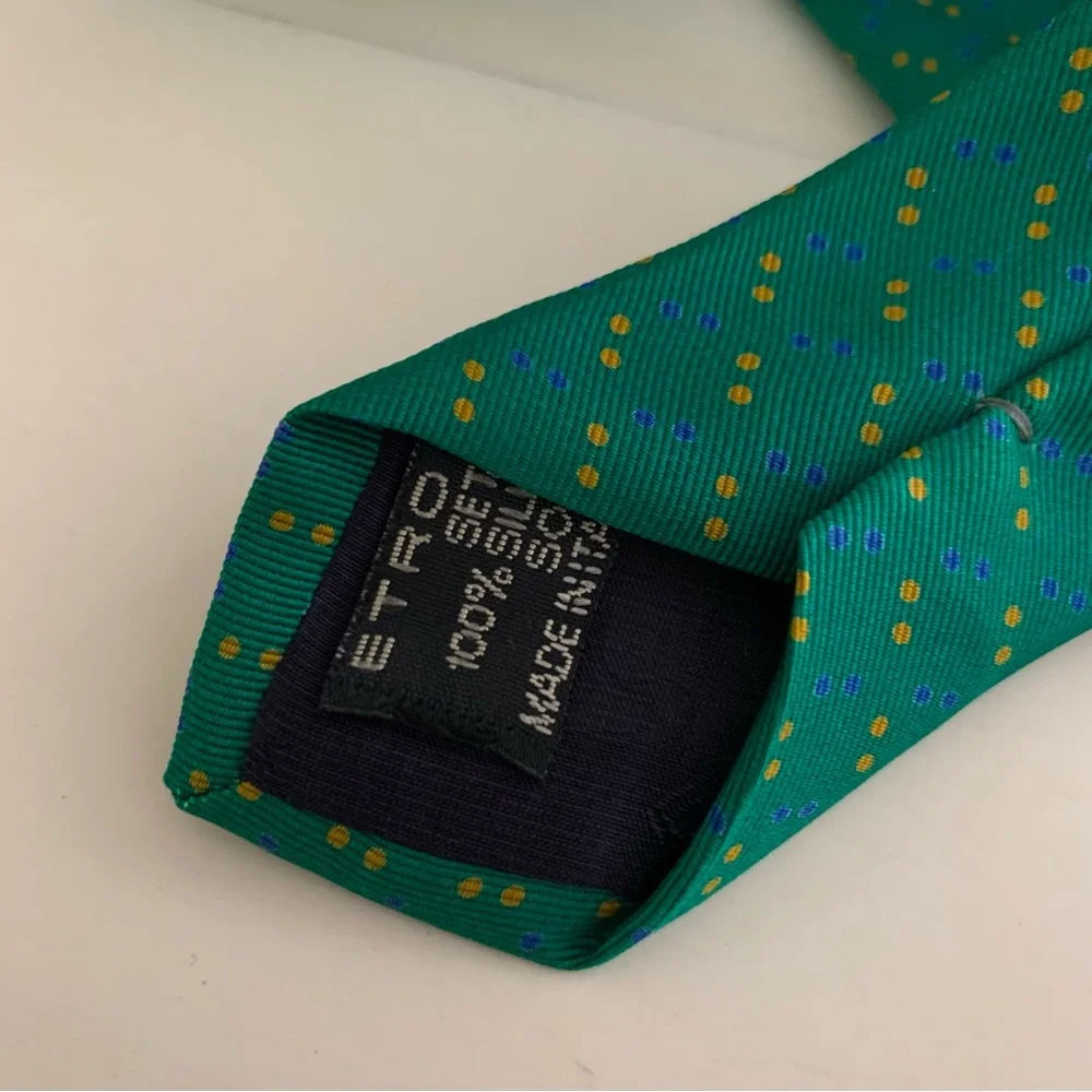 Etro 100% Silk Tie Emerald Green - Picture 7 of 8